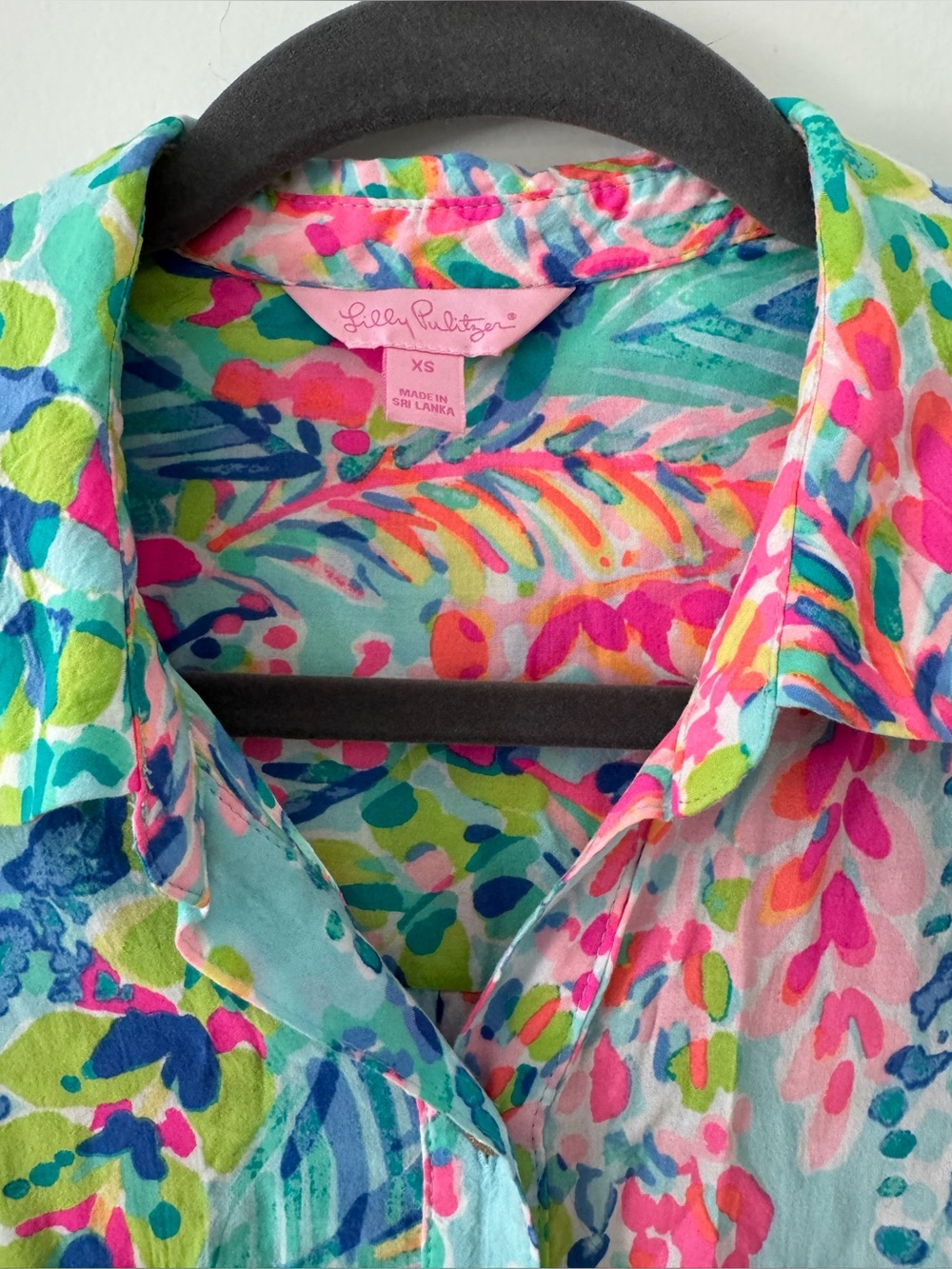 Lilly Pulitzer women Multicolor Floral Print Shirt - Aqua, Pink & Lime Size XS